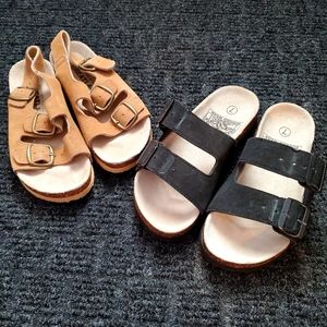 Two pairs of birkenstock style sandals